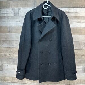 UNIQLO Women Charcoal Gray Double Breasted Wool Blend Peacoat Size L‎